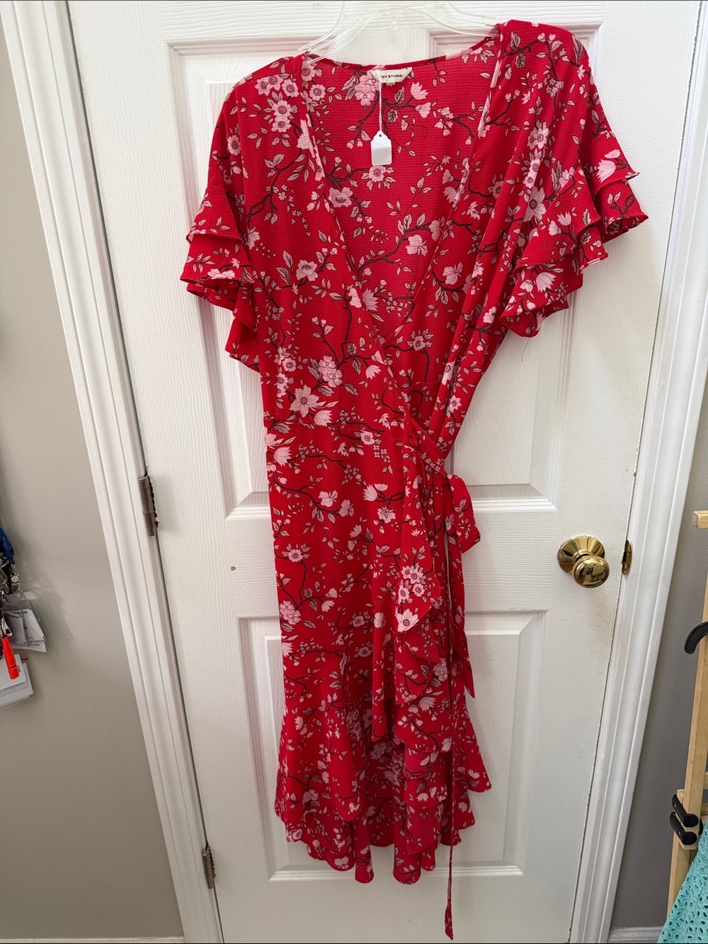 Max Studio Red Floral Wrap Midi Dress